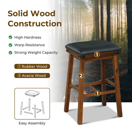 Set of 2 24/30 Inch Dining Bar Stool with Rubber Wood-30 inches