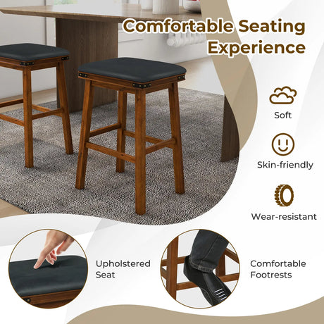Set of 2 24/30 Inch Dining Bar Stool with Rubber Wood-30 inches