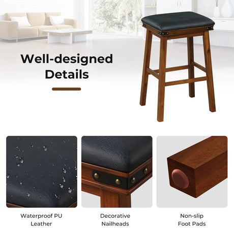 Set of 2 24/30 Inch Dining Bar Stool with Rubber Wood-30 inches