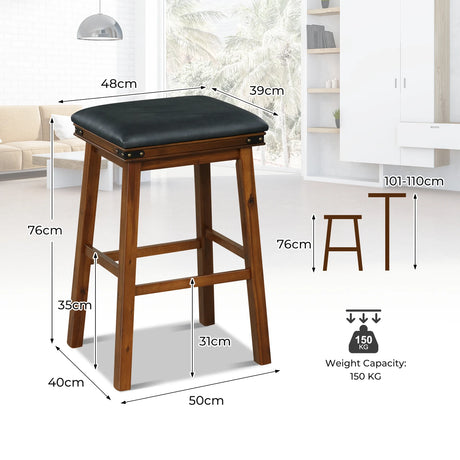 Set of 2 24/30 Inch Dining Bar Stool with Rubber Wood-30 inches