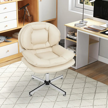 Upholstered Home Office Desk Chair with Double Padded Back and Seat-Beige