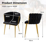 Set of 2 Upholstered Dining Chair w/ Curved Backrest and Metal Tubes-Black