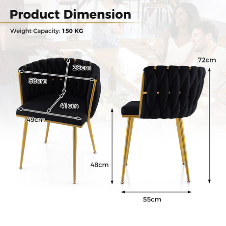 Set of 2 Upholstered Dining Chair w/ Curved Backrest and Metal Tubes-Black