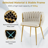Set of 2 Upholstered Dining Chair w/ Curved Backrest and Metal Tubes-White