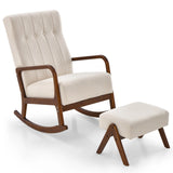 Rocking Chair with Ottoman and Solid Rubber Wood Frame and Padded Cushion