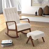 Rocking Chair with Ottoman and Solid Rubber Wood Frame and Padded Cushion