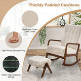 Rocking Chair with Ottoman and Solid Rubber Wood Frame and Padded Cushion