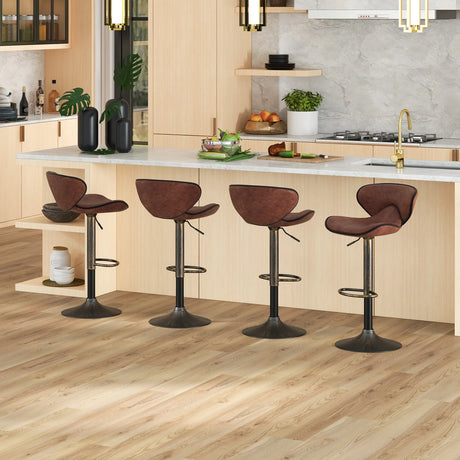 Upholstered Height-adjustable Bar Stools Set of 2 with Backrest and Metal Frame-Rustic Brown