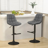 Upholstered Height Adjustable Bar Stools Set of 2 with Fabric Backrest-Grey