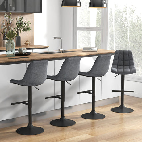 Upholstered Height Adjustable Bar Stools Set of 2 with Fabric Backrest-Grey