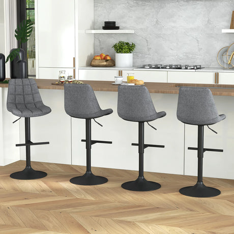 Upholstered Height Adjustable Bar Stools Set of 2 with Fabric Backrest-Grey