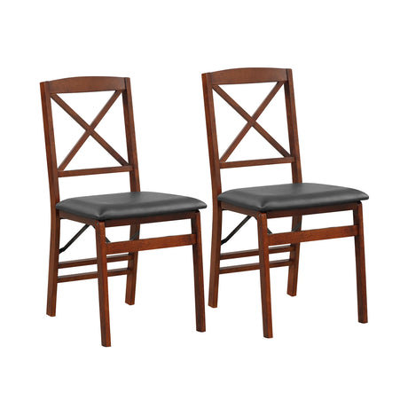 Set of 2 Folding Dining Chairs with 400 LBS Capacity-Brown