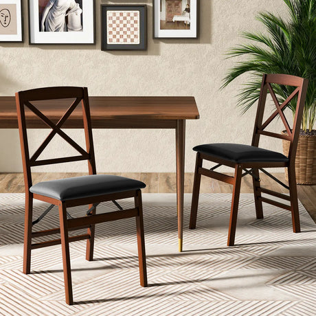 Set of 2 Folding Dining Chairs with 400 LBS Capacity-Brown