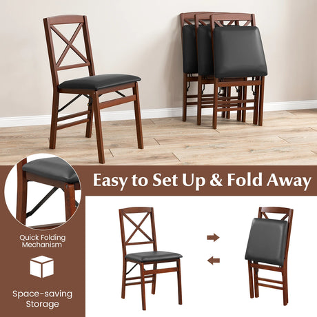 Set of 2 Folding Dining Chairs with 400 LBS Capacity-Brown