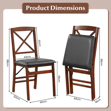 Set of 2 Folding Dining Chairs with 400 LBS Capacity-Brown