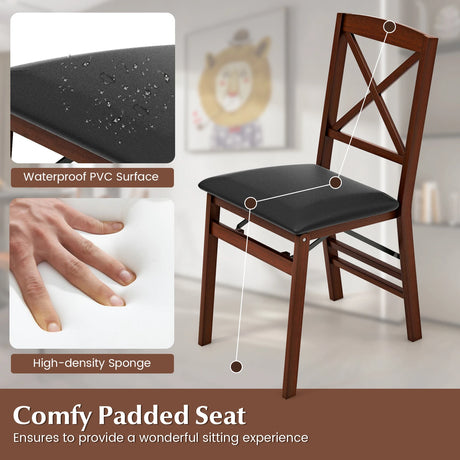 Set of 2 Folding Dining Chairs with 400 LBS Capacity-Brown