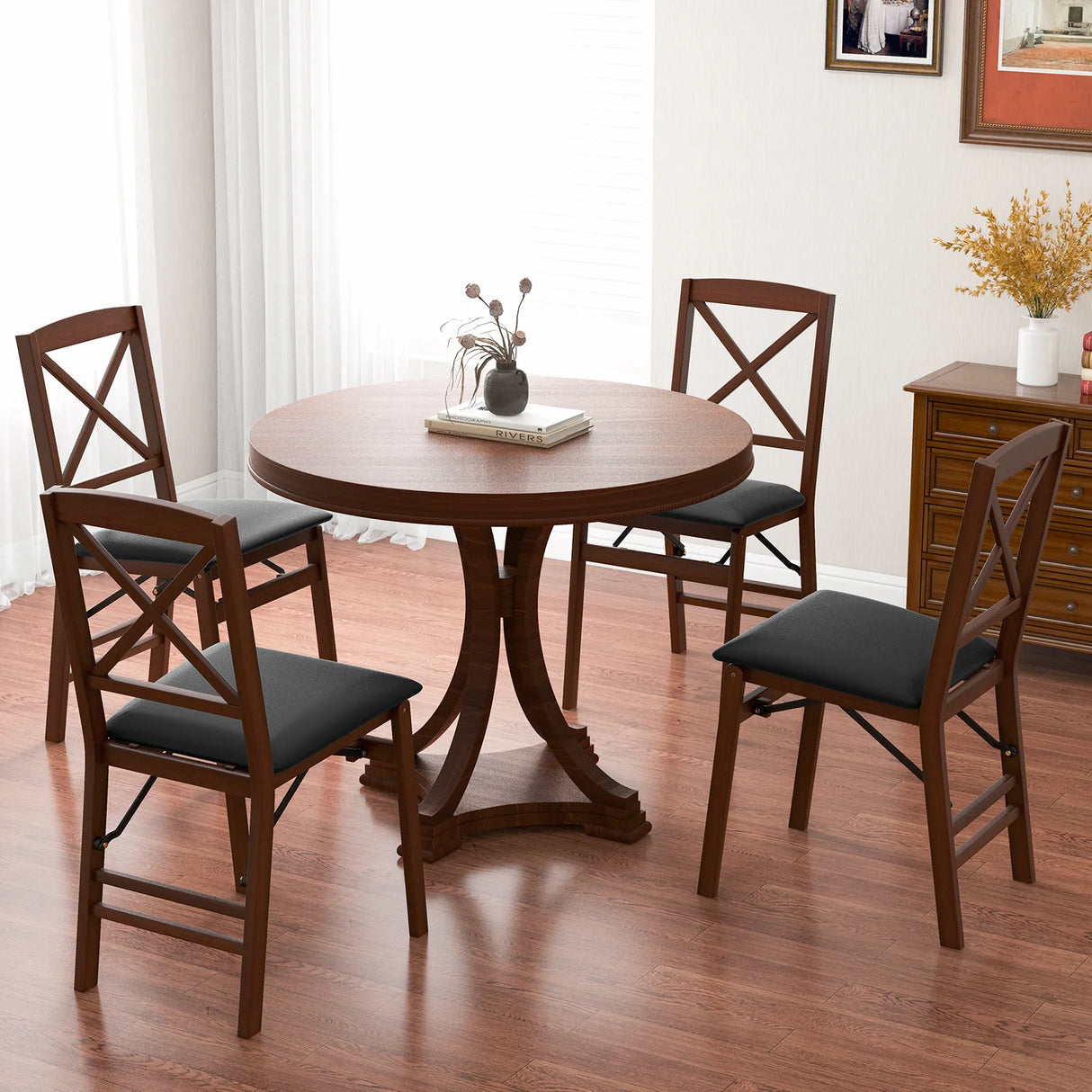 Set of 2 Folding Dining Chairs with 400 LBS Capacity-Brown