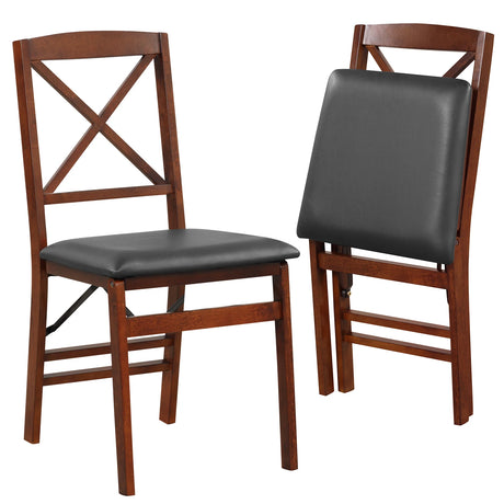 Set of 2 Folding Dining Chairs with 400 LBS Capacity-Brown