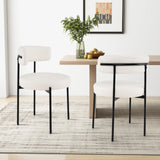Round Sherpa Upholstered Kitchen Armless Chairs with Curved Backrest Set of 4-Beige