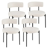 Round Sherpa Upholstered Kitchen Armless Chairs with Curved Backrest Set of 4-Beige