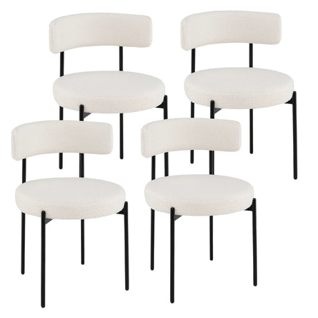 Round Sherpa Upholstered Kitchen Armless Chairs with Curved Backrest Set of 4-Beige