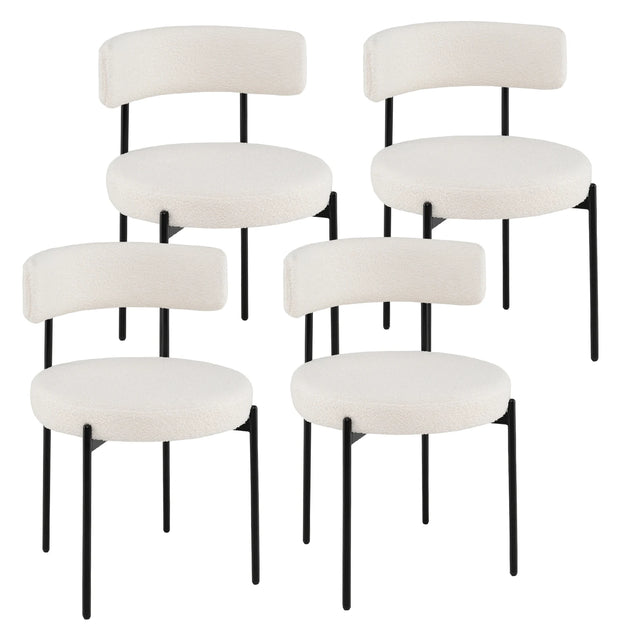 Round Sherpa Upholstered Kitchen Armless Chairs with Curved Backrest Set of 4-Beige