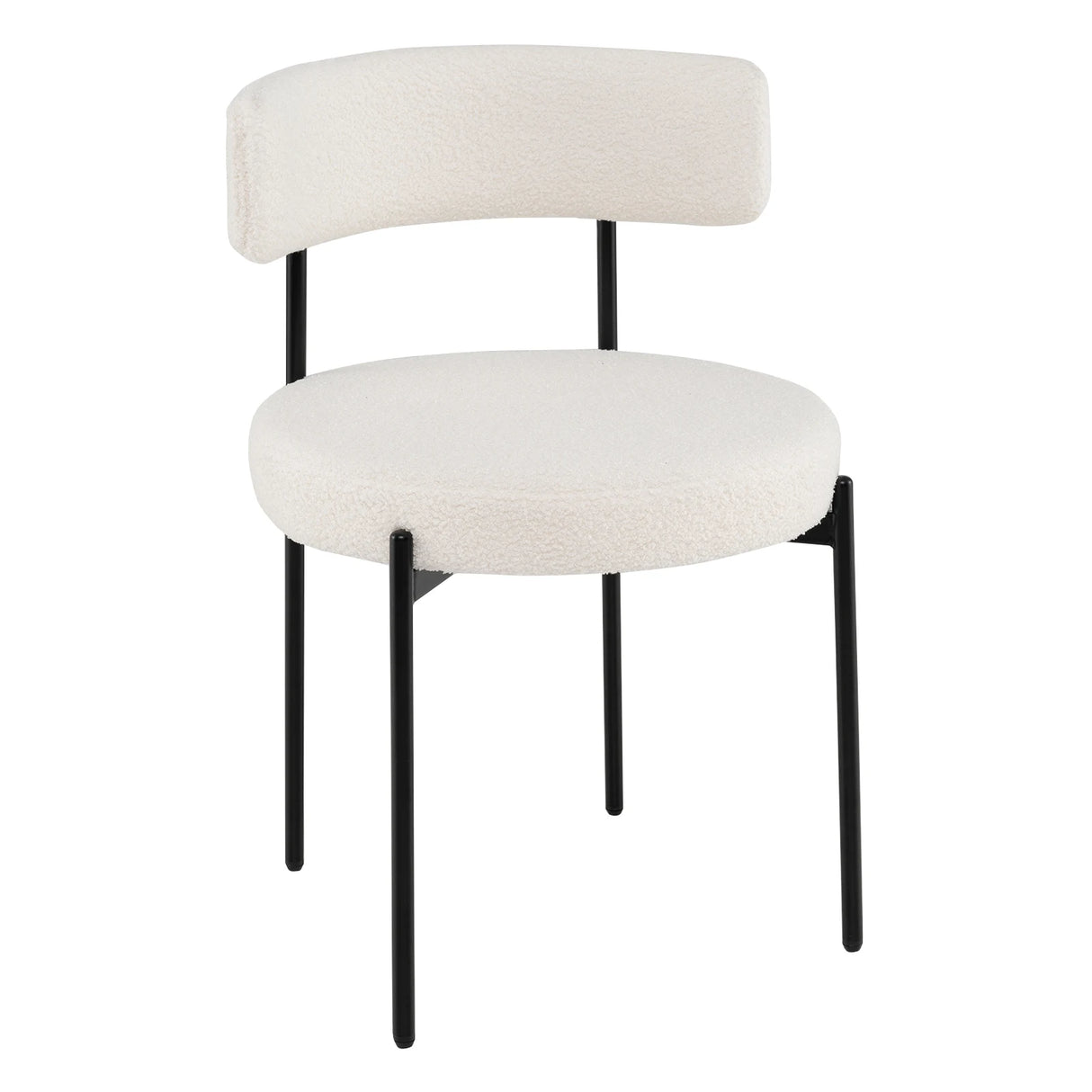 Round Sherpa Upholstered Kitchen Armless Chairs with Curved Backrest Set of 4-Beige