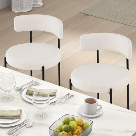 Round Sherpa Upholstered Kitchen Armless Chairs with Curved Backrest Set of 4-Beige