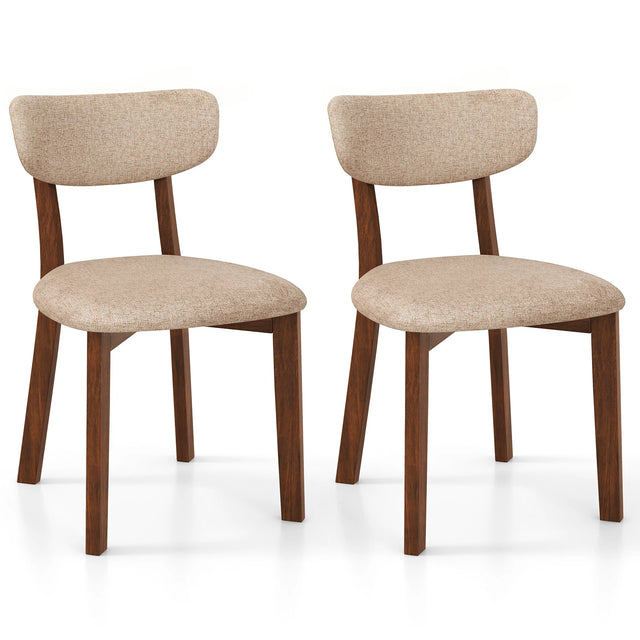 Dining Chairs Set of 2 Upholstered Mid-Back Chairs with Solid Rubber Wood Frame-Beige