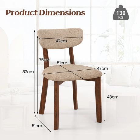 Dining Chairs Set of 2 Upholstered Mid-Back Chairs with Solid Rubber Wood Frame-Beige