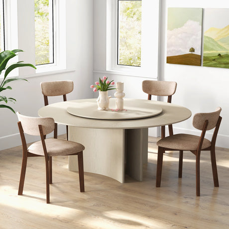 Dining Chairs Set of 2 Upholstered Mid-Back Chairs with Solid Rubber Wood Frame-Beige