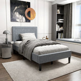 Upholstered Single Bed Frame with High Headboard-Grey