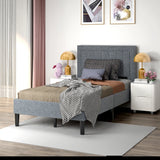 Upholstered Single Bed Frame with High Headboard-Grey