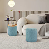 Upholstered Storage Round Ottoman Set of 2 with Reversible Tray-Blue