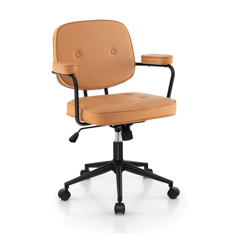 PU Leather Office Chair with Rocking Backrest and Ergonomic Armrest-Orange