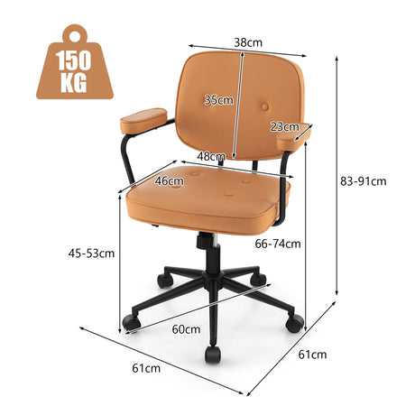 PU Leather Office Chair with Rocking Backrest and Ergonomic Armrest-Orange