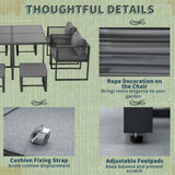 Outsunny Nine-Piece Aluminium Garden Set, with Glass-Top Table - Grey