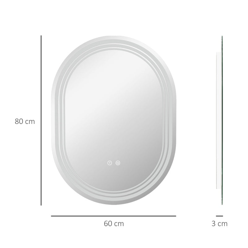 kleankin 800 x 600mm Bathroom Mirror with LED Lights Makeup Mirror with Anti-fog Touch, Switch, Vertical or Horizontal