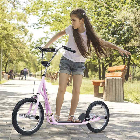 HOMCOM Stunt Scooter Non-Electric Pneumatic 16" Tyres Scooter-Pink