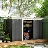 Outsunny 9ft x 4ft Metal Garden Shed, Outdoor Tool House with Foundation Kit, Ventilations and Double Doors, Dark Grey