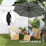 Outsunny Garden Parasol, Parasol Umbrella with 3-tier Roof, Crank Handle, Tilt Function, Polyester Canopy, Grey