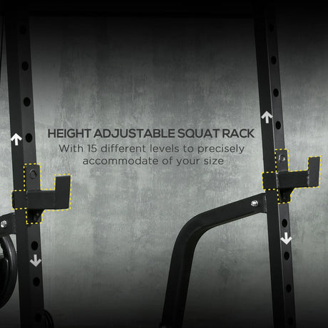 SPORTNOW Smith Machine & Cable Pulley System with Adjustable Weight Bench, Multifunction Home Gym Power Rack with Lat Pull Down System, Barbell Rack for Full Body Training, Black