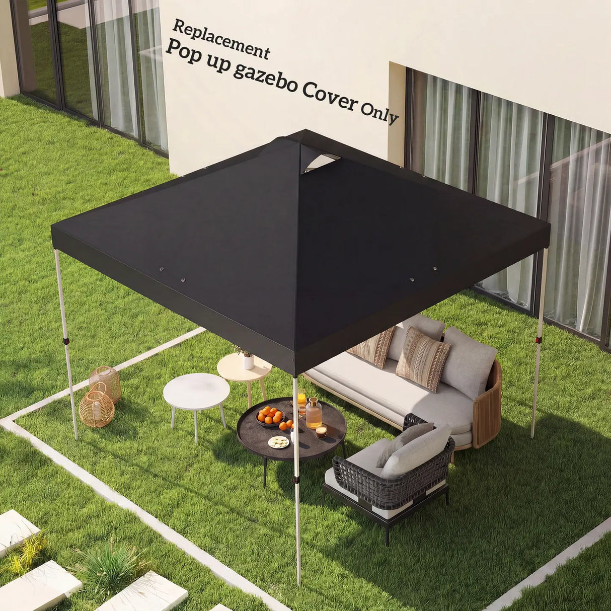 Outsunny gazebo roof replacement UV50+ Waterproof Pop Up Canopy Cover with 8 Drainage Holes 3 x 3 m Black