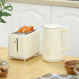 HOMCOM Digital Stainless Steel Kettle and Toaster Set, 1.5L 3000W Fast Boil Kettle, 2 Slice Toaster with 7 Level Browning Controls, Defrost, Reheat, Keep Warm, Crumb Tray and LED Touch Display, Beige