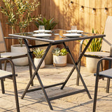 Outsunny Folding Outdoor Dining Table, Square Garden Table Tempered Glass Top with Parasol Hole Garden Patio, 70 x 70 x 70 cm
