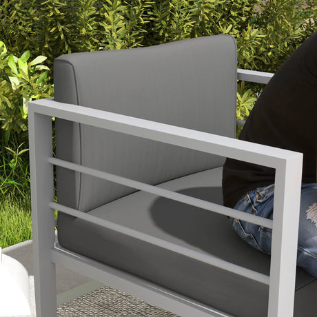 Outsunny Garden Sofa Set of 2, All-Weather Garden Sofa Set with Removable Cushions, Metal Frame Outdoor Furniture for Balcony, Charcoal Grey