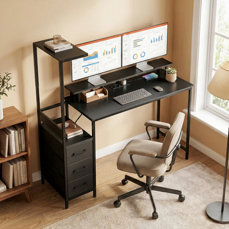 HOMCOM 147cm Gaming Desk with Charging Station and Monitor Stand, Computer Table for Home Office with RGB Lights, Black
