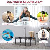 HOMCOM 40'' Fitness Trampoline with Adjustable Handle, Rebounder Trampoline Mini Jumper for Indoor Exercise Workout, Support Up to 100kg, Black