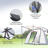 Outsunny 4-5 Man Outdoor Tunnel Tent, Two Room Camping Tent with Portable Mat, Sewn-In Floor, Carry Bag, 4 Doors and Breathable Mesh Windows, 2000mm Water Column for Fishing, Festival, Hiking