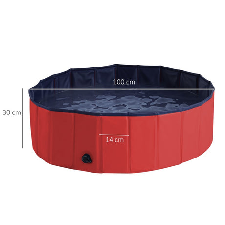 PawHut Foldable Dog Paddling Pool Pet Cat Swimming Pool Indoor/ Outdoor Collapsible Summer Bathing Tub Shower Tub Puppy Washer, Φ 100 x 30H cm, Red